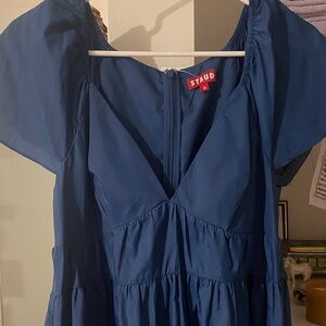 STAUD Deep Blue V-Neck Dress